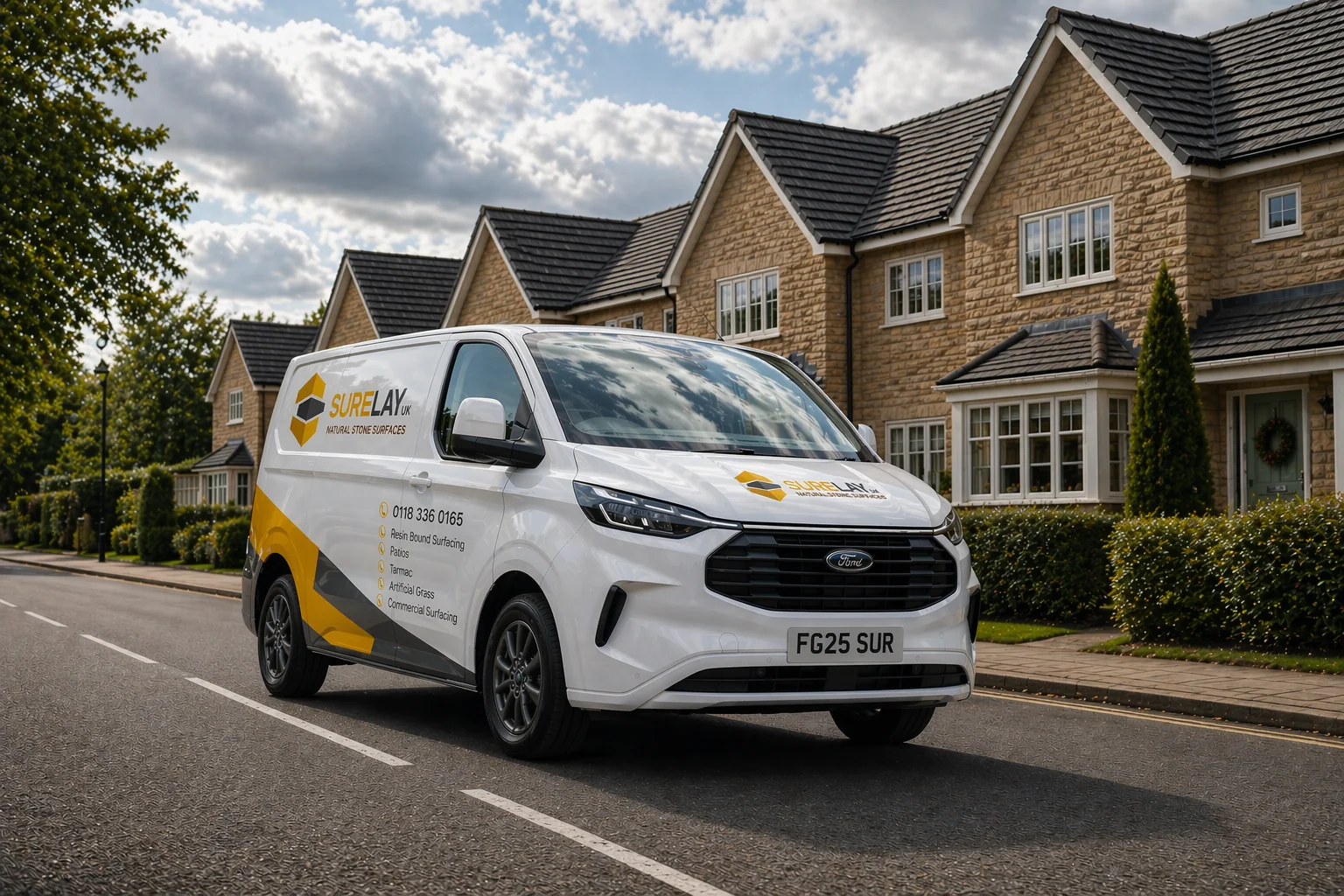 SureLay UK branded van parked on a residential driveway project