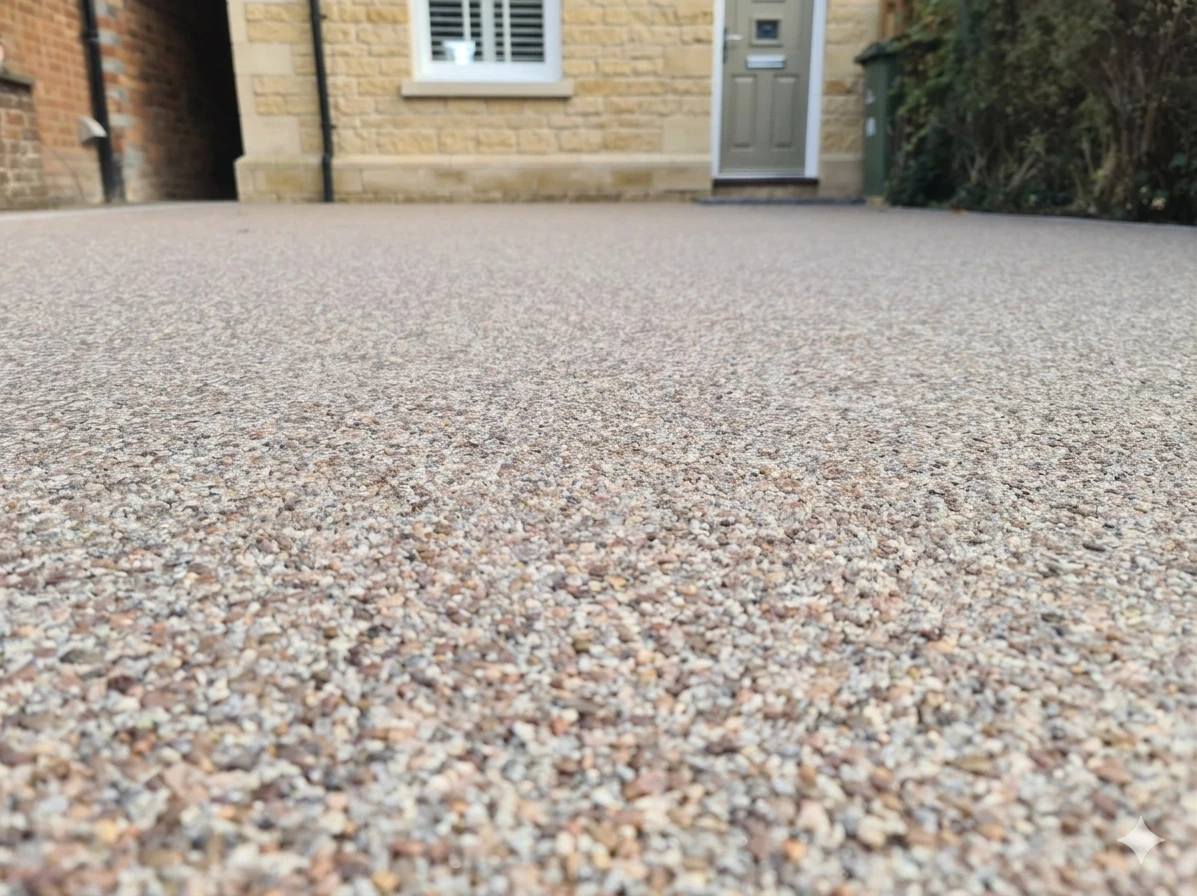 Resin bound driveway installed in Daltex Champagne Pink finish
