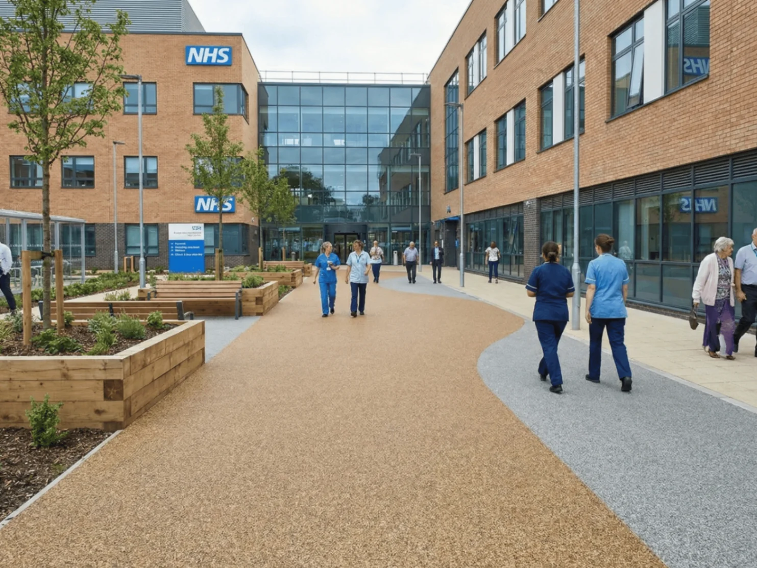 Commercial resin bound surfacing on a large car park for a healthcare facility
