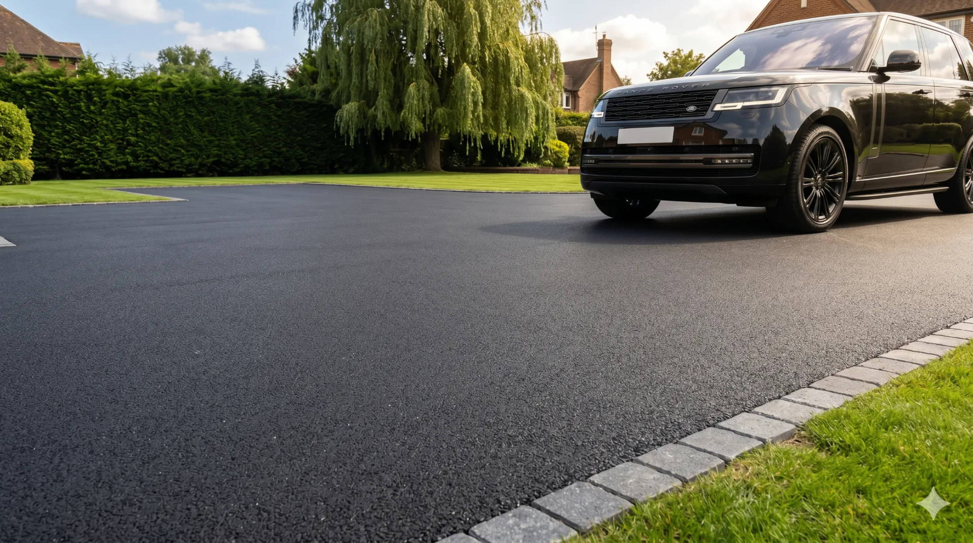 Black tarmac driveway freshly laid on a residential property by SureLay UK